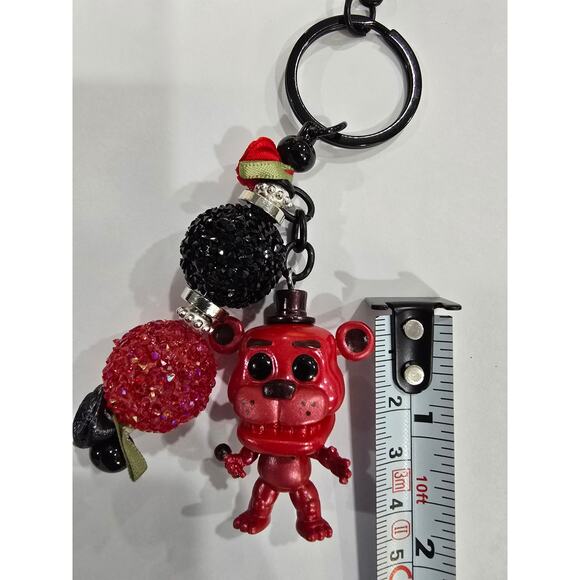 Handmade Reworked Red Bear Bag Charm Keychain - Picture 7 of 8
